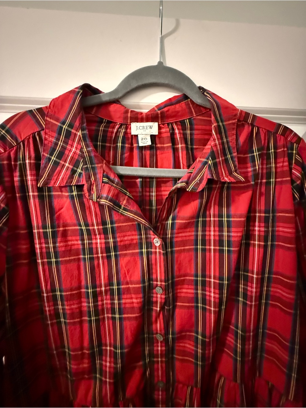 J. Crew Red Plaid Long-Sleeve Shirt Dress - Picture 3 of 6